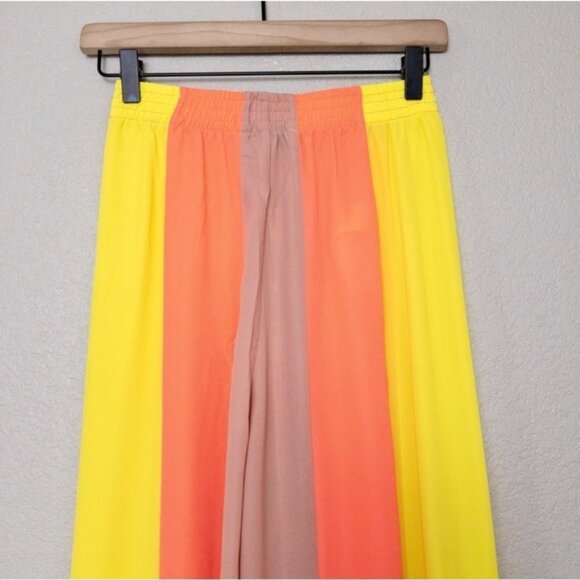 NWT House of CB Margot Wide Leg Stripe Pants XS Yellow Neon Coral Sheer Cover Up - Picture 8 of 11